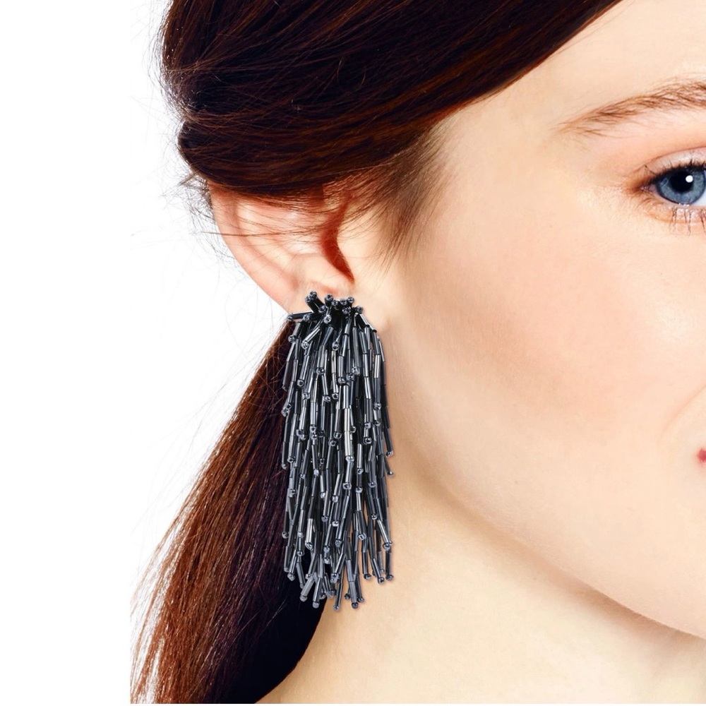 Nordstrom NEW Cascading Cluster of Black Metallic Beads post Backs Earrings